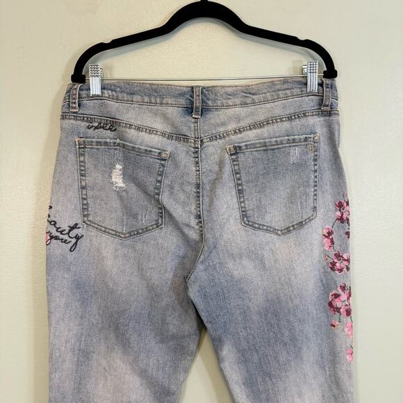 Jessica Simpson Jeans Womens 32 Cotton Blend Floral Distress Denim Pants Blue - Picture 5 of 10